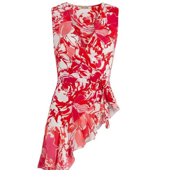Roberto Cavalli $995 ROSES PRINT WRAP TOP - Picture 2 of 8